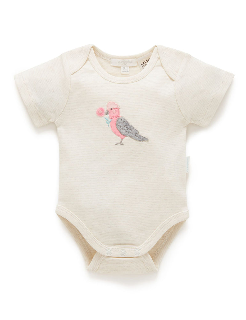 Purebaby Easyneck Bodysuit - Wheat Stripe Galah