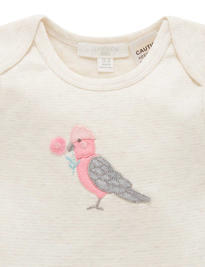 Purebaby Easyneck Bodysuit - Wheat Stripe Galah