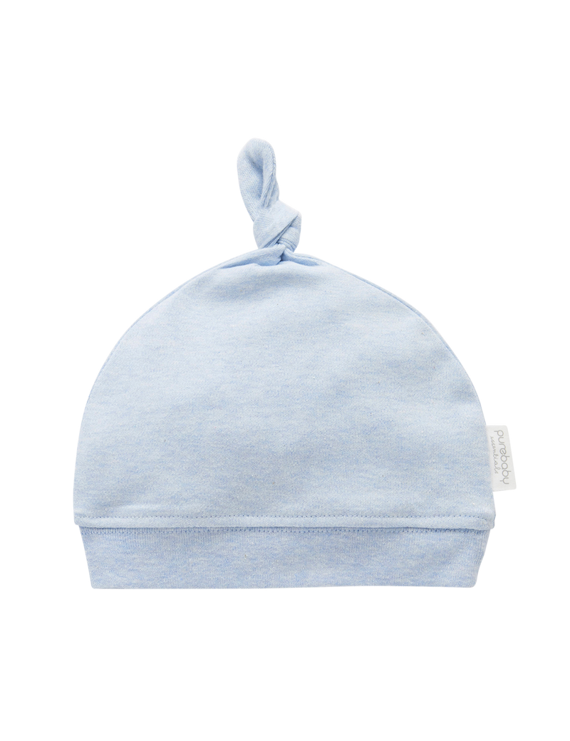 Purebaby Knot Hat - Pale Blue Melange