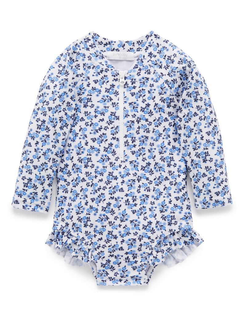 Purebaby L/Slv One Piece Rashie - Forget Me Not Print