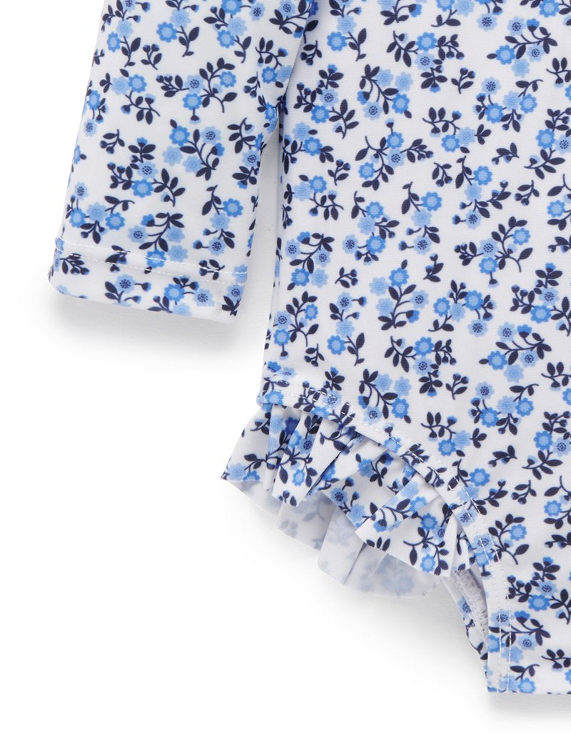 Purebaby L/Slv One Piece Rashie - Forget Me Not Print