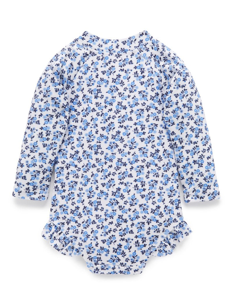 Purebaby L/Slv One Piece Rashie - Forget Me Not Print