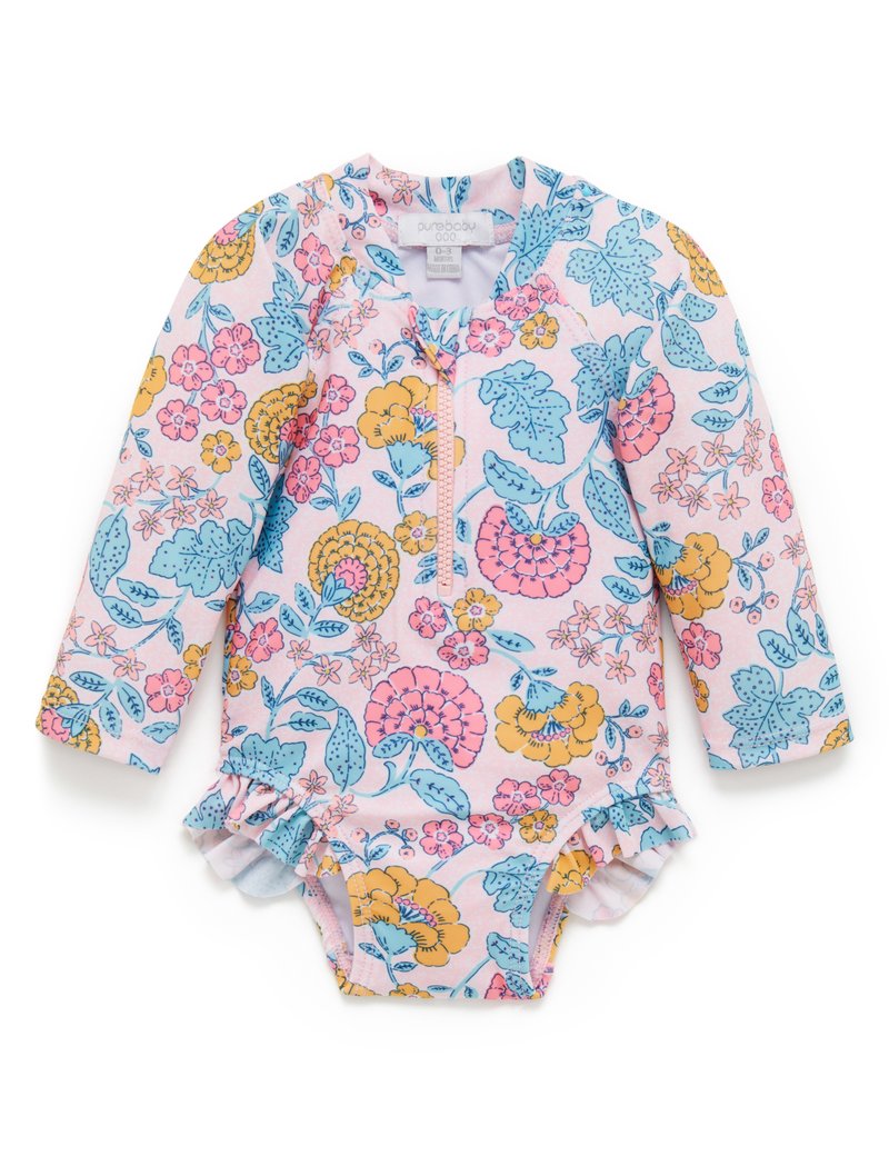 Purebaby L/Slv One Piece Rashie - Sweet Marigold Print