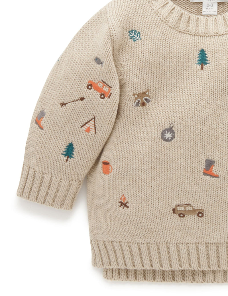 Forest Embroidered Jumper - Biscuit Melange