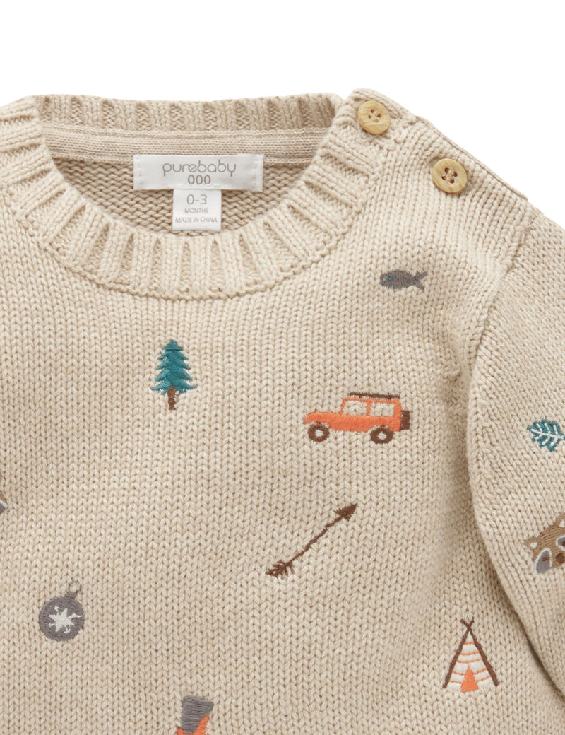 Forest Embroidered Jumper - Biscuit Melange