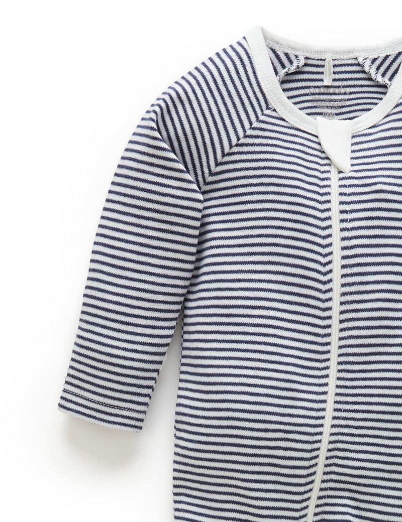 Zip Growsuit - Navy Melange Stripe