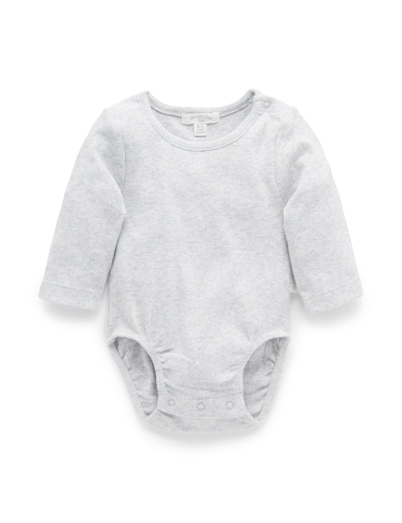 Ribbed Bodysuit Long sleeve - Pale Grey Melange