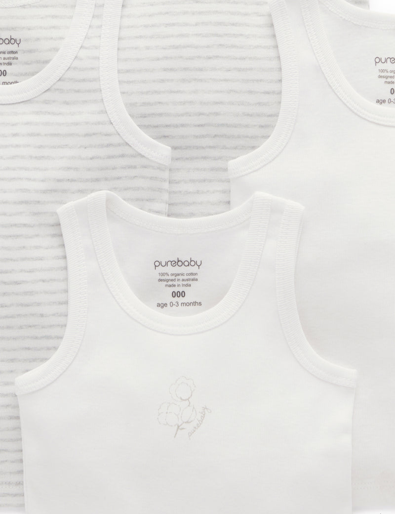 4 Pack Rib Singlet - Pale Grey