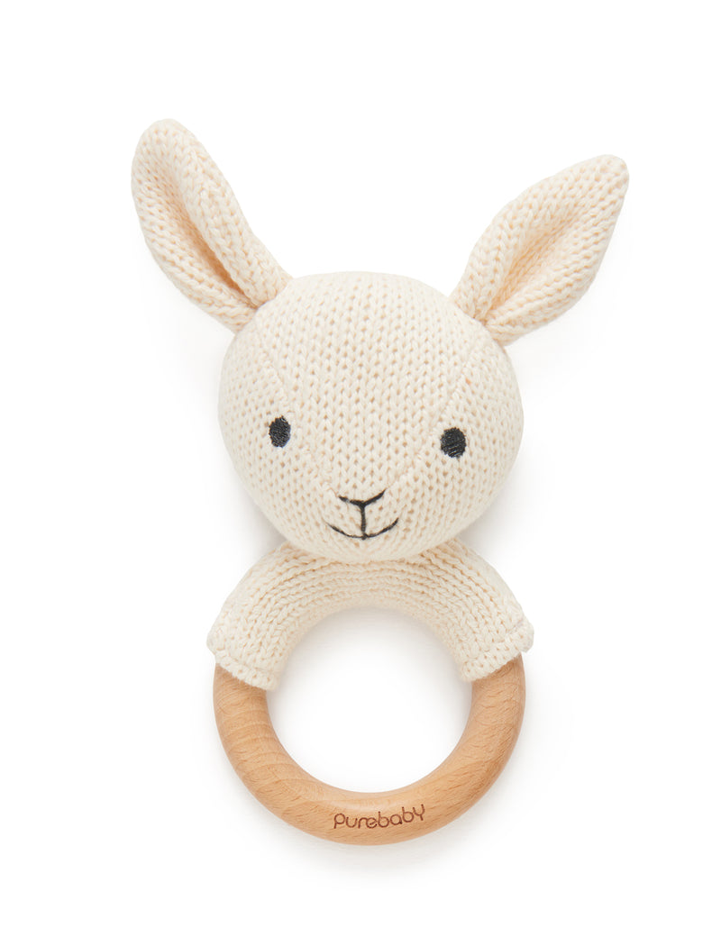 PureBaby Knitted Rabbit Rattle-Cloud