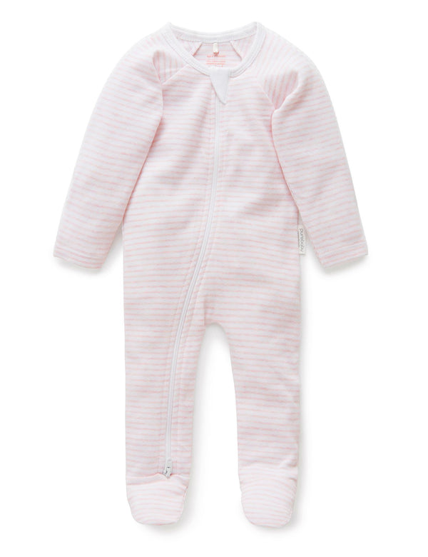 Purebaby Zip Growsuit - Pale Pink Melange Stripe