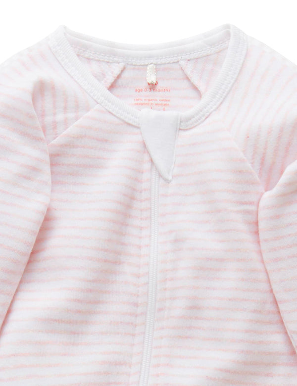 Purebaby Zip Growsuit - Pale Pink Melange Stripe