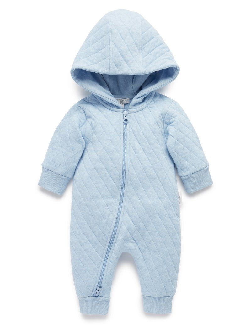 Purebaby Quilted Growsuit - Soft Blue Melange