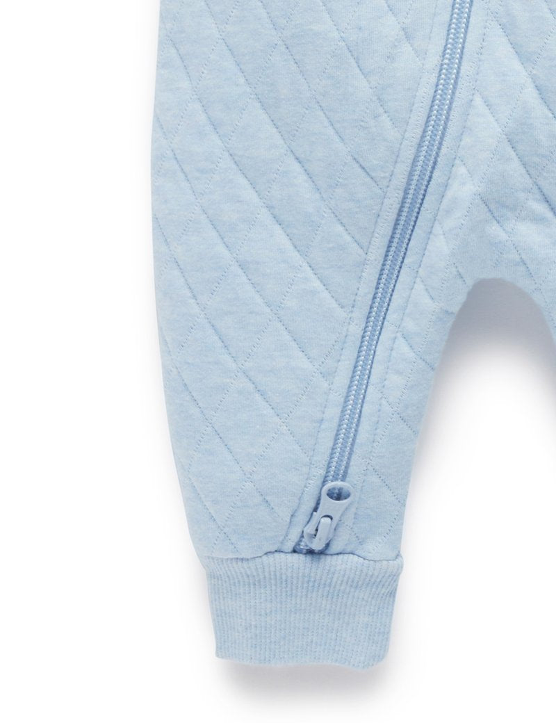 Purebaby Quilted Growsuit - Soft Blue Melange