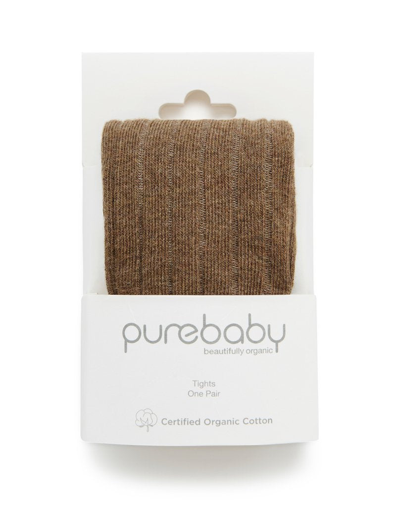 Purebaby Rib Tights - Cinnamon Melange