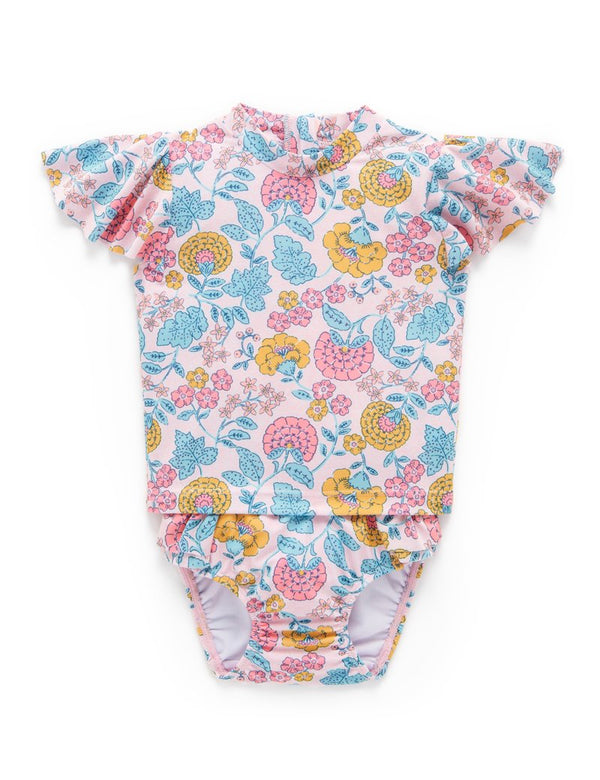 Purebaby S/Slv Rashie Flutter Set - Sweet Marigold Print