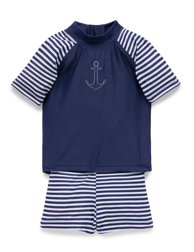 Purebaby S/Slv Rashie Set - French Stripe Print