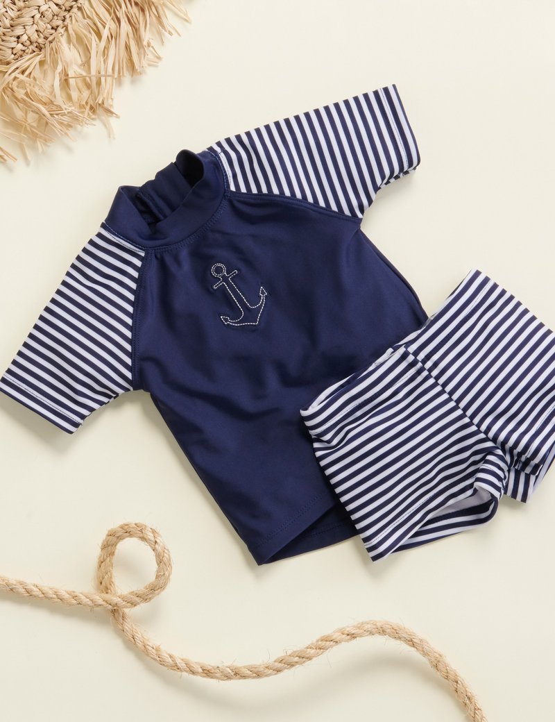 Purebaby S/Slv Rashie Set - French Stripe Print