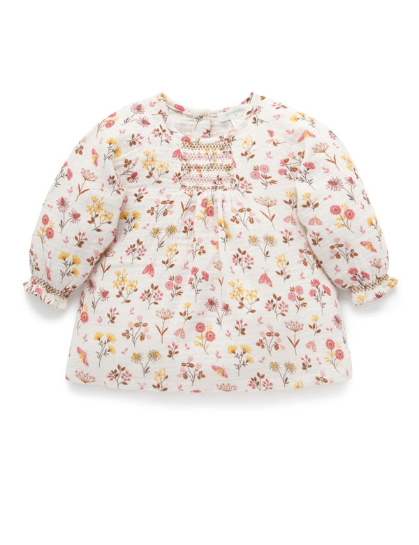 Purebaby Smocked Top - Winter Flower Print