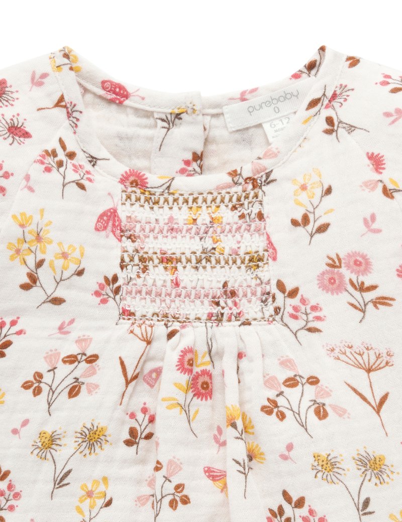 Purebaby Smocked Top - Winter Flower Print