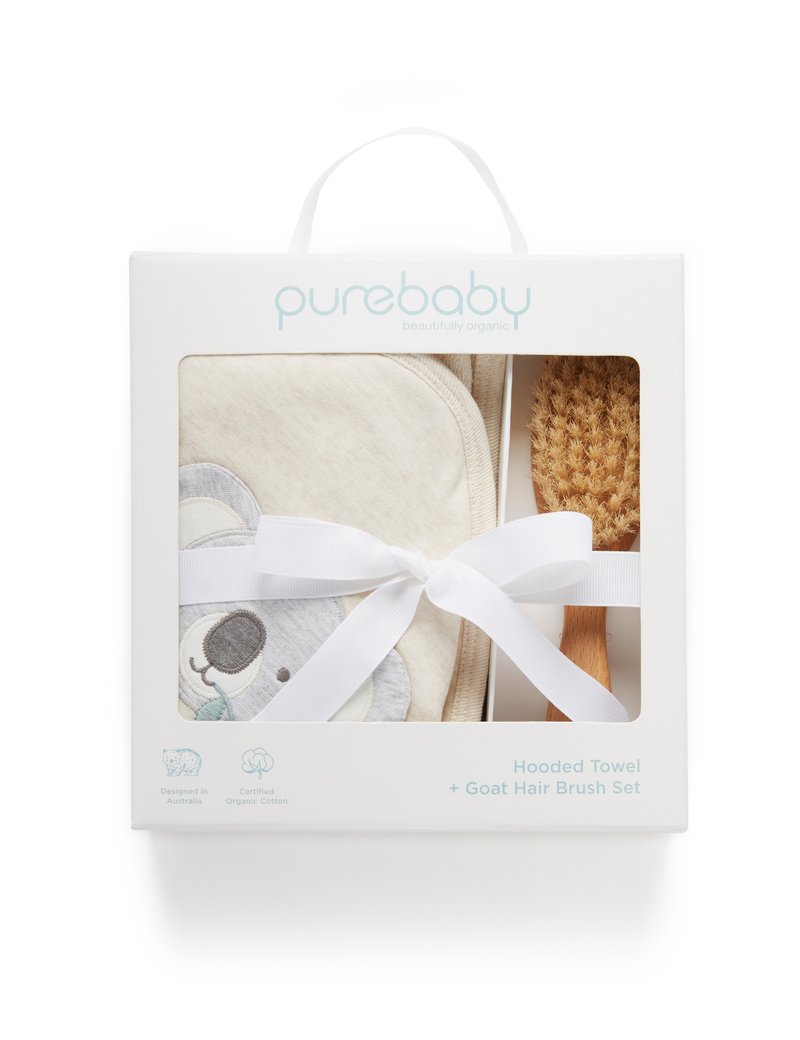 Purebaby Towel Hamper - Badesæt med håndklæde og børste
